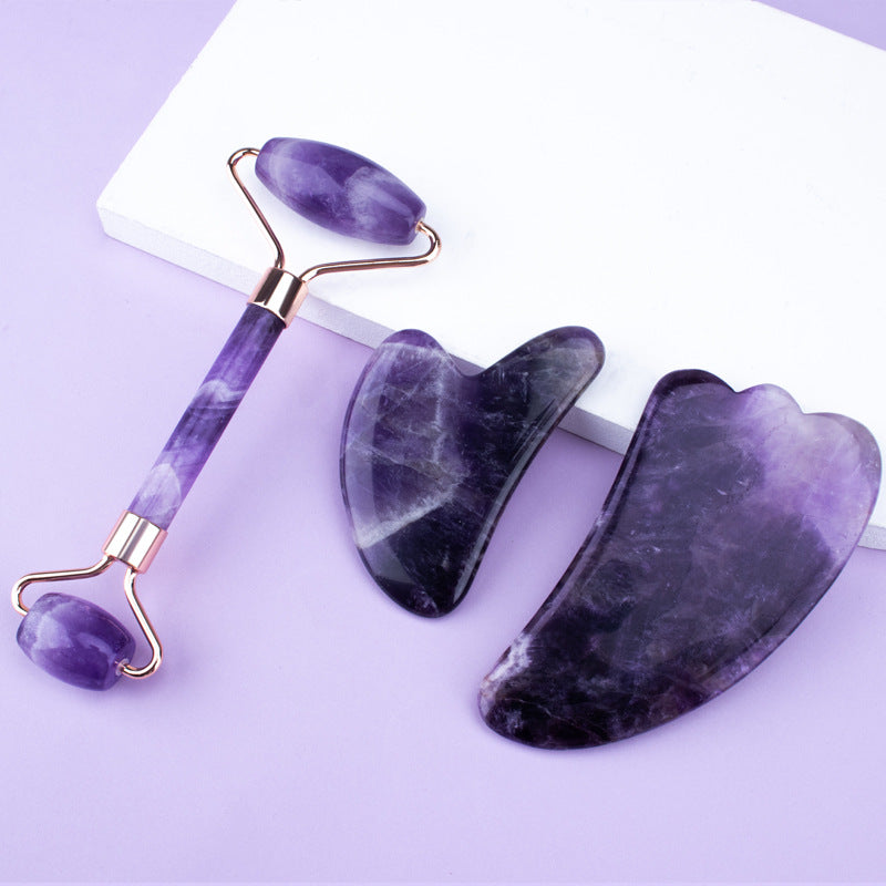 Roller & Gua-Sha Set aus Amethyst-Naturstein