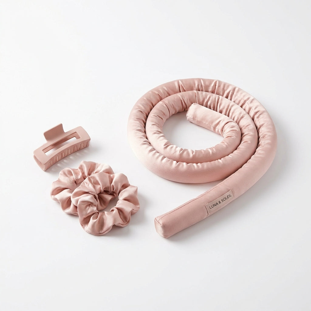 Heatless Curls Set in Rosa mit Satin-Scrunchies