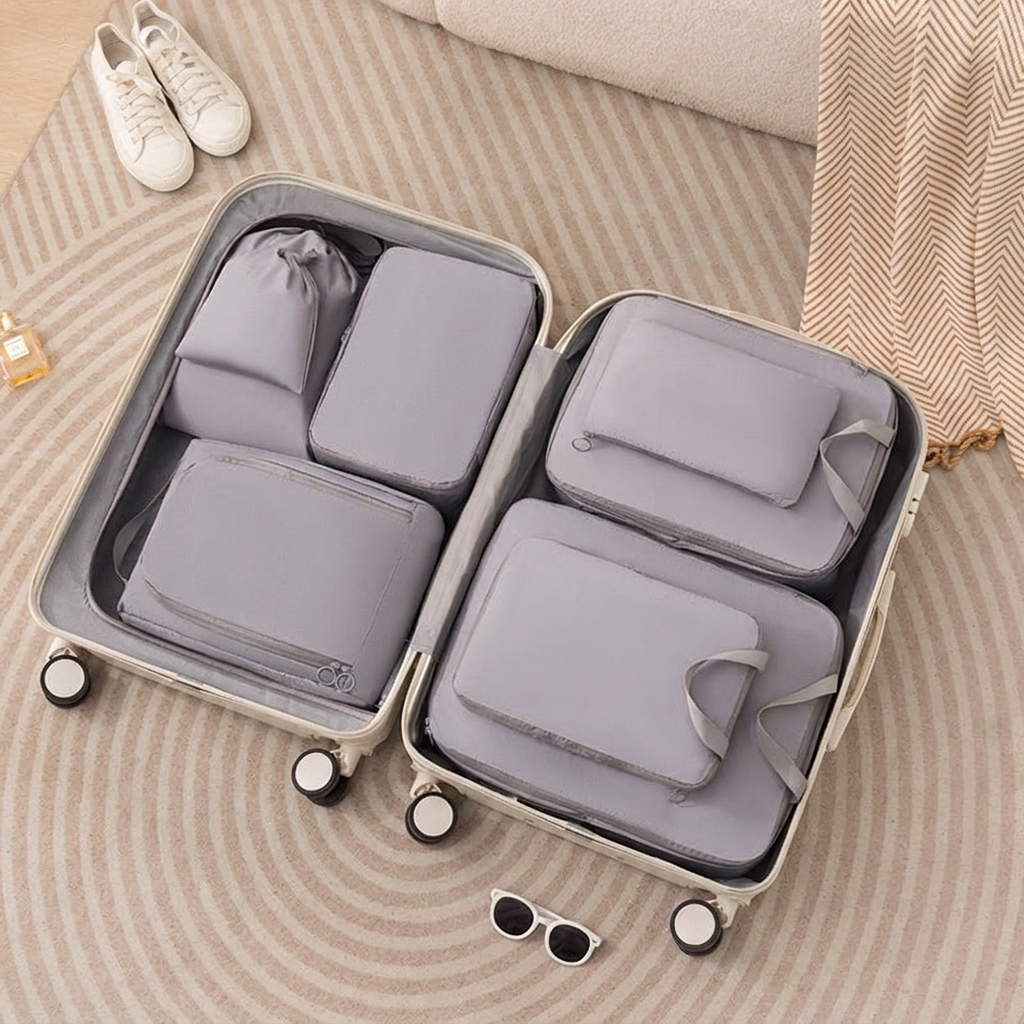 Packwürfel Set grau im Koffer