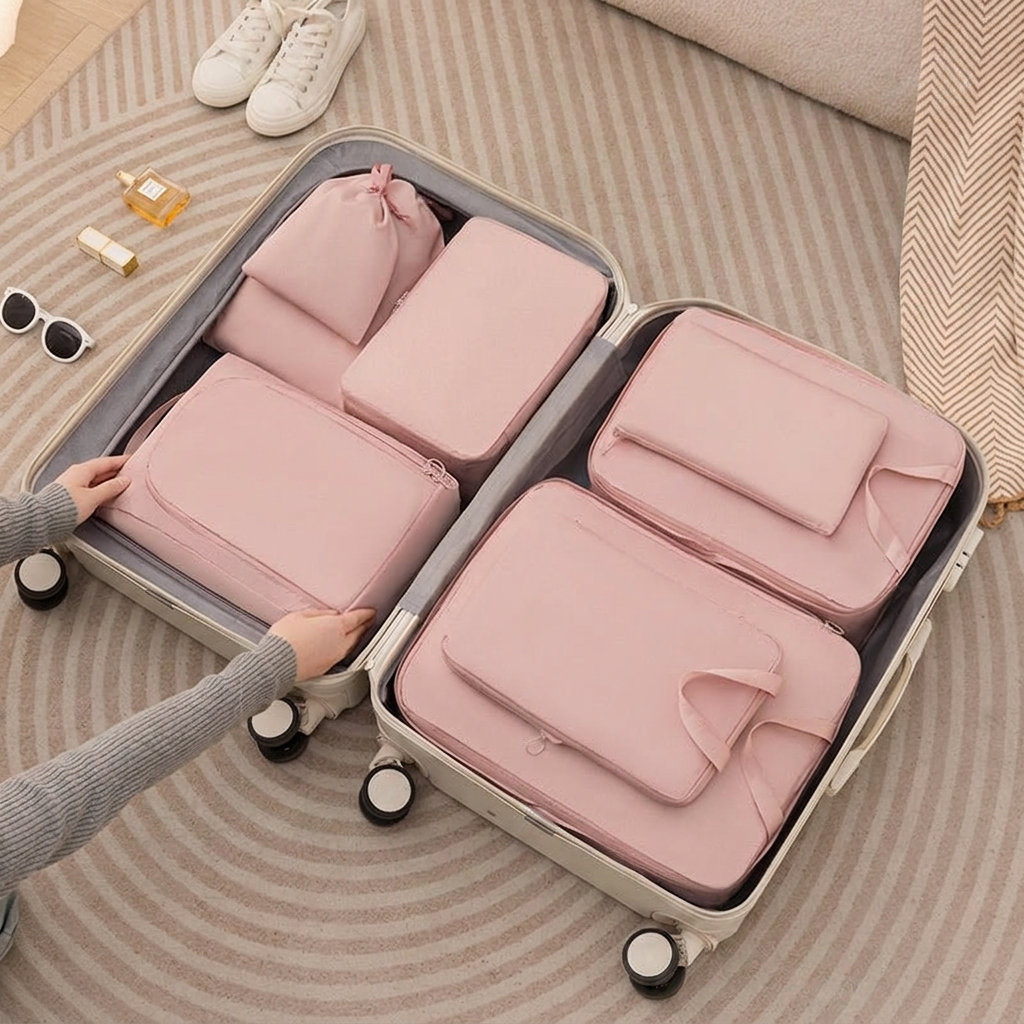 Packwürfel Set rosa im Koffer